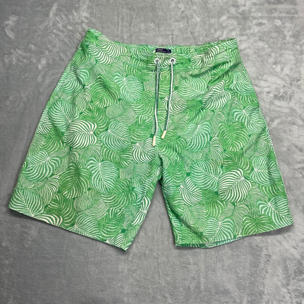 Johnnie-O Board Shorts Mens XXL Swim Trunks Green White Tropical Palm Leaf Print